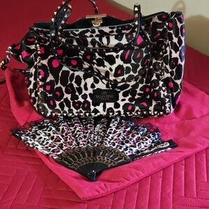 Valentino Black and Pink Leopard Print Satchel